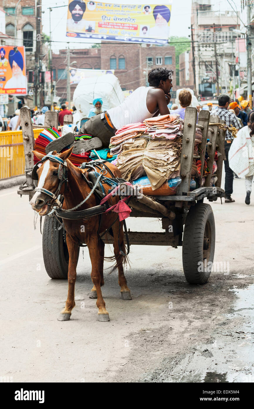 Textiles indiens colporteur vendre à Amritsar, Inde, l'État du Pendjab Banque D'Images