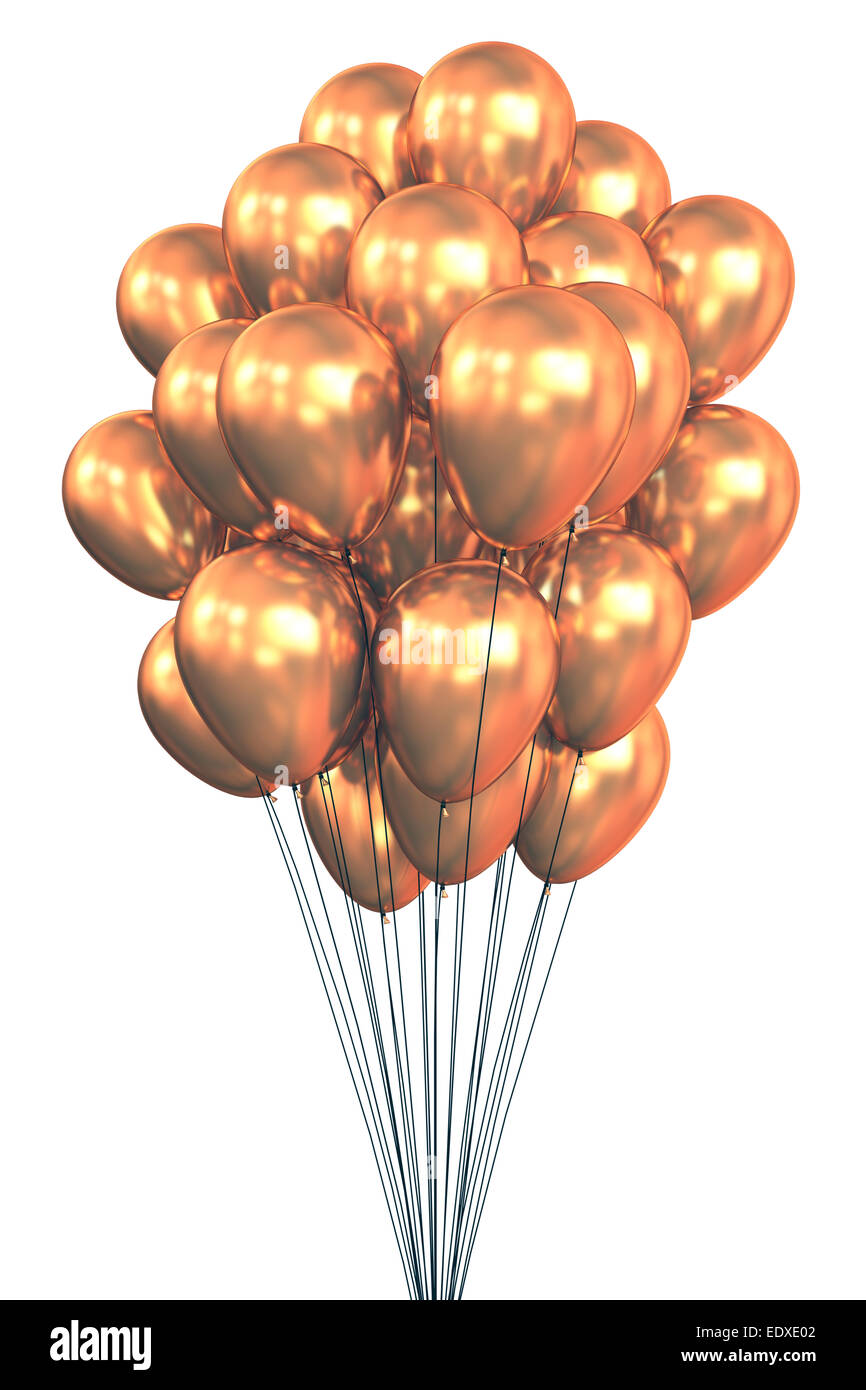 Flying ballons piégés par fils sur fond blanc. Chemin de détourage inclus. Banque D'Images