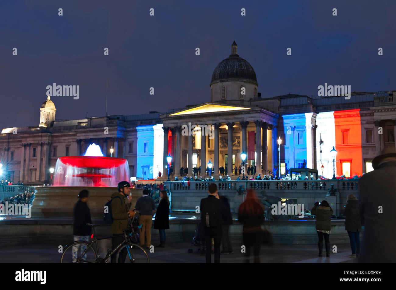 Trafalgar Square, Londres, Royaume-Uni. 11 janvier 2014. Rallye de Londres en solidarité avec la France à la suite des attaques terroristes à Paris Banque D'Images