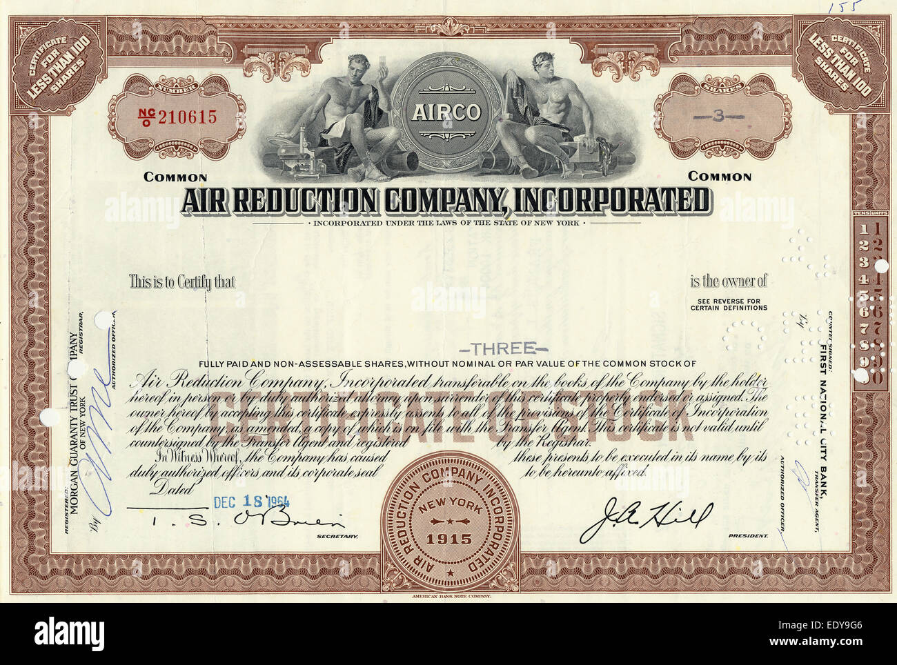 Certificat d'actions historiques, réduction de l'air, de l'entreprise 1964 New York, USA Banque D'Images