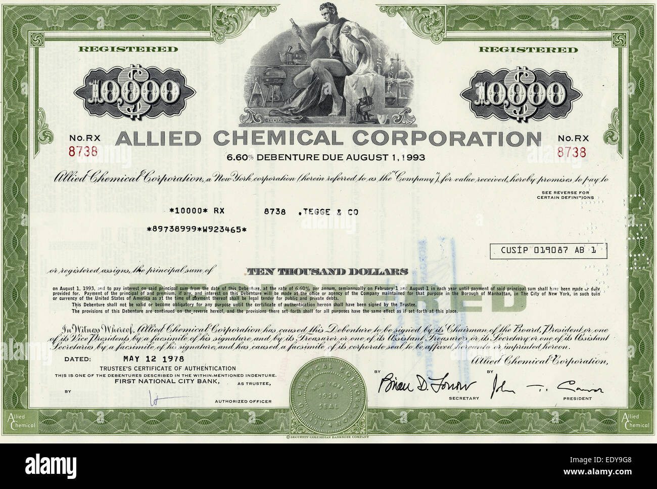 Certificat d'actions historiques, Allied Chemical Corporation, 1978, New York, USA Banque D'Images