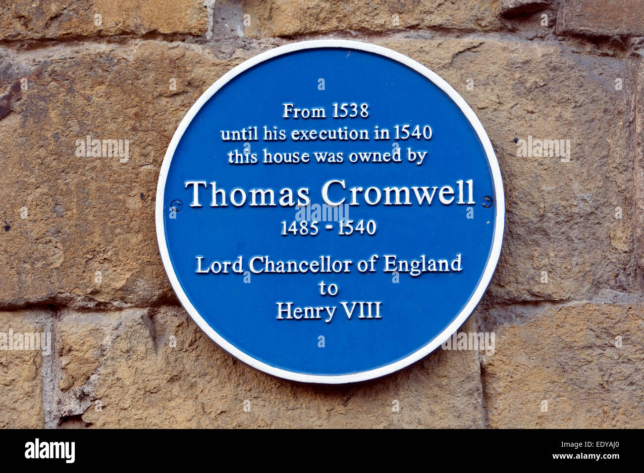 Thomas Cromwell blue plaque, Melton Mowbray, Leicestershire, England, UK Banque D'Images