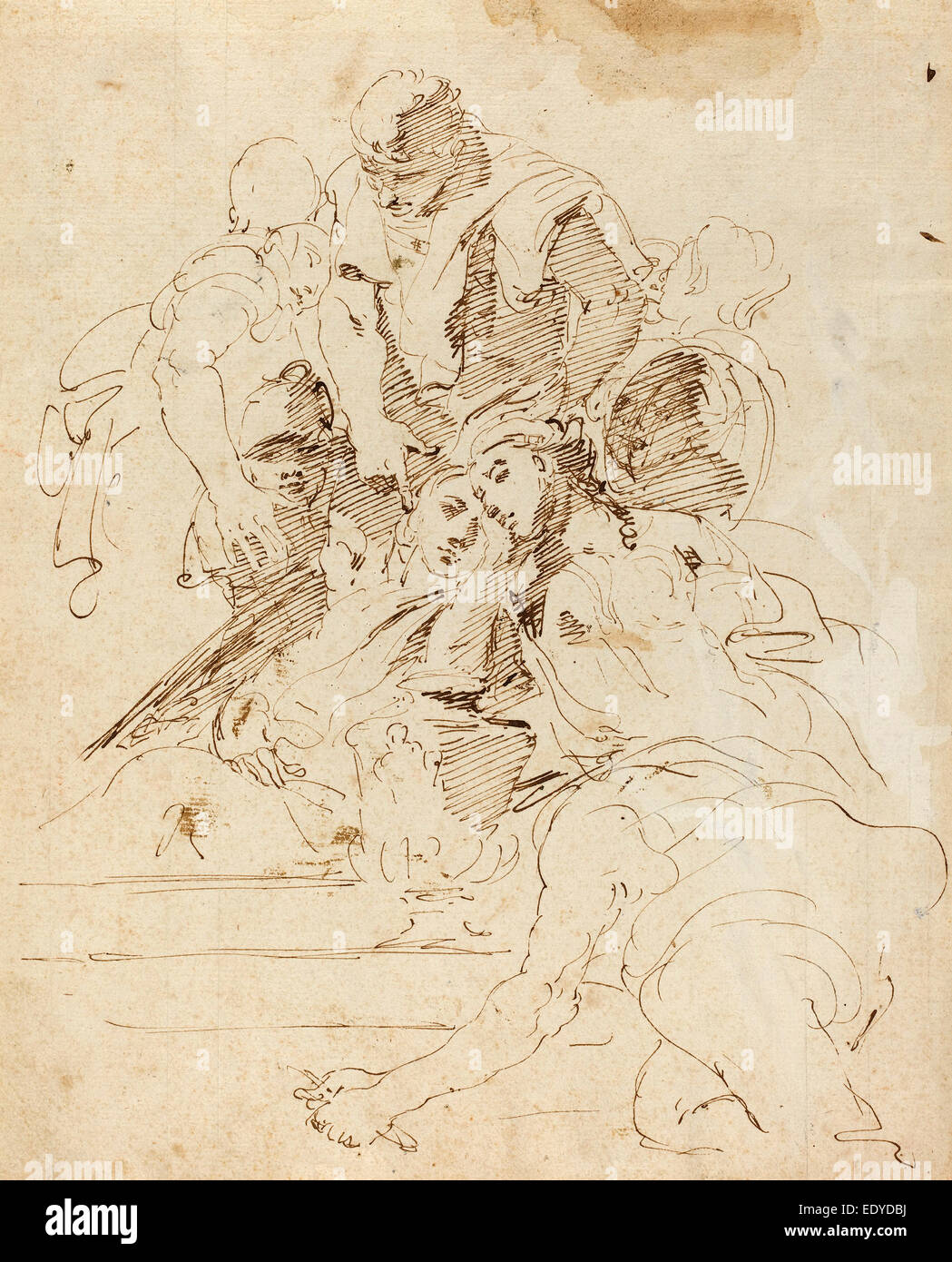 Giovanni Battista Tiepolo (Italien, 1696 - 1770), Figures classiques réunis autour d'une urne, 1724-1729, plume et encre brune Banque D'Images