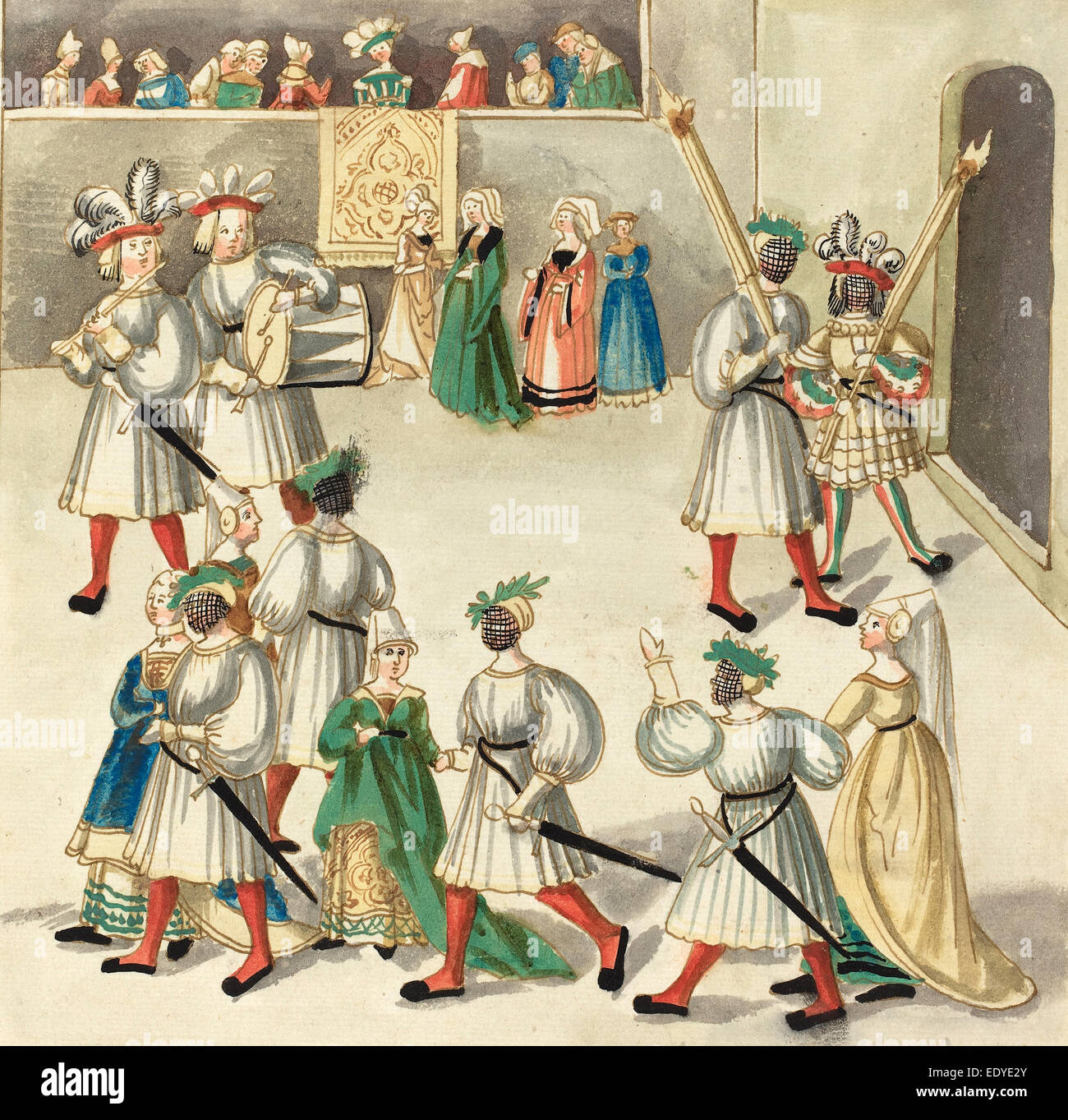 16ème siècle allemand, la mascarade, ch. 1515, plume et encre brune avec l'aquarelle sur papier vergé Banque D'Images