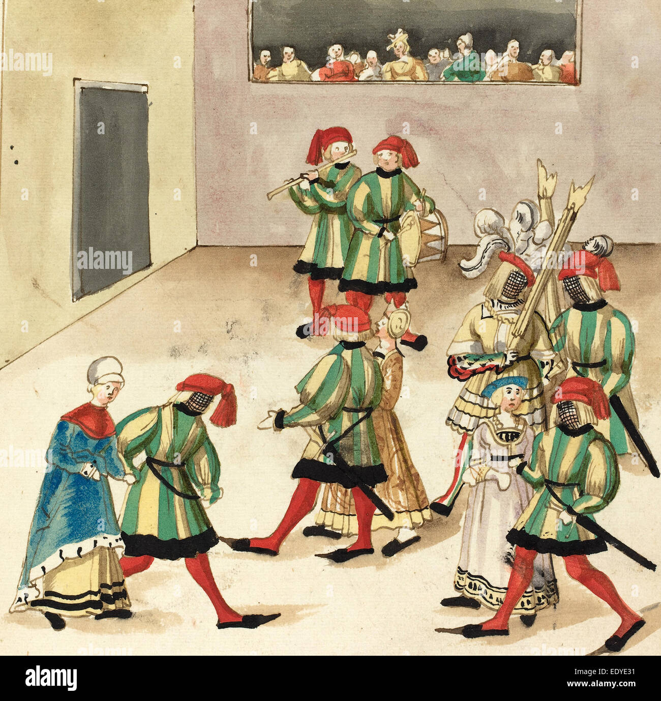 16ème siècle allemand, la mascarade, ch. 1515, plume et encre brune avec l'aquarelle sur papier vergé Banque D'Images