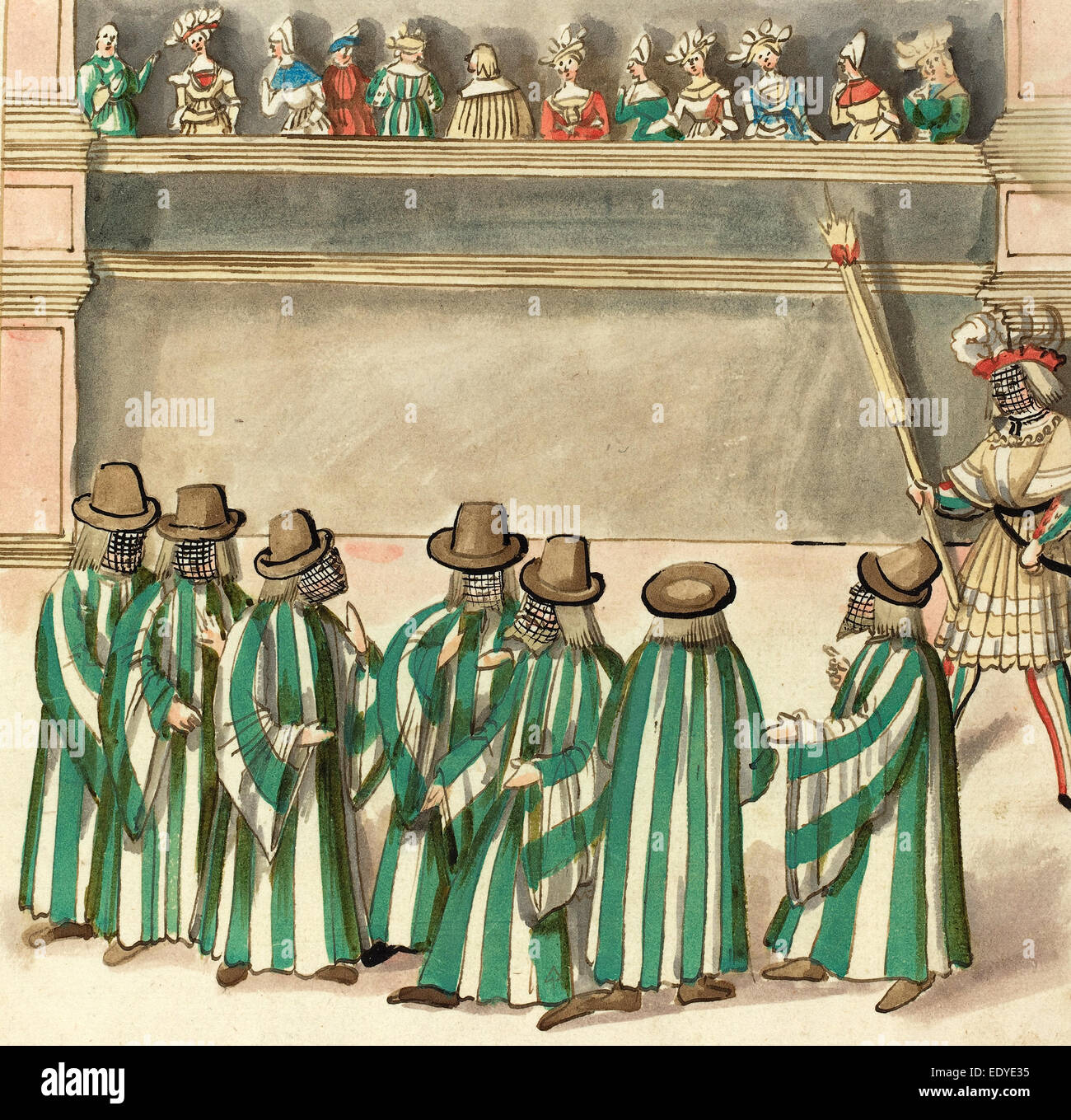 16ème siècle allemand, la mascarade, ch. 1515, plume et encre brune avec l'aquarelle sur papier vergé Banque D'Images