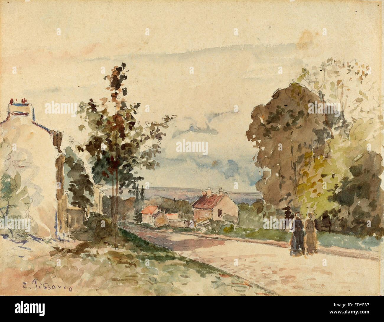 Camille Pissarro (Français, 1830 - 1903), la route de Versailles à Louveciennes, ch. 1872 Aquarelle sur mine de plomb, Banque D'Images