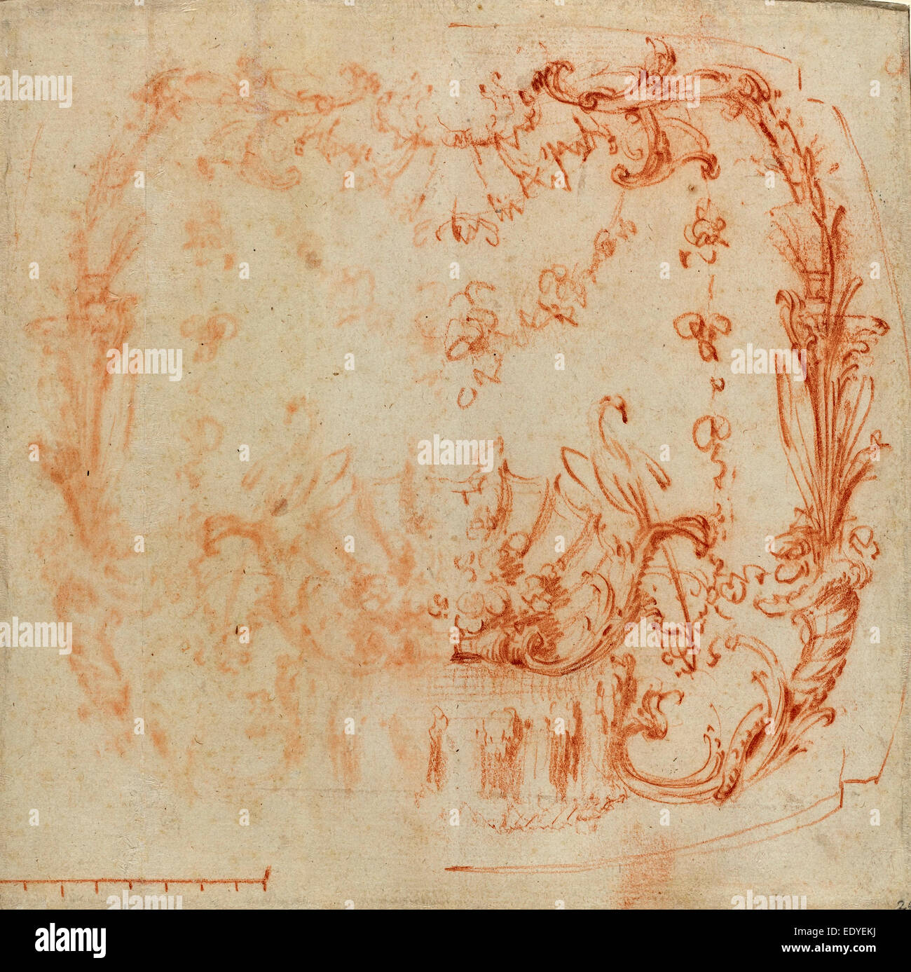 Jean-Baptiste Joseph Pater (Français, 1695 - 1736), Rococo Wall Design avec une fontaine et des cygnes, ch. Craie rouge, 1729 Banque D'Images