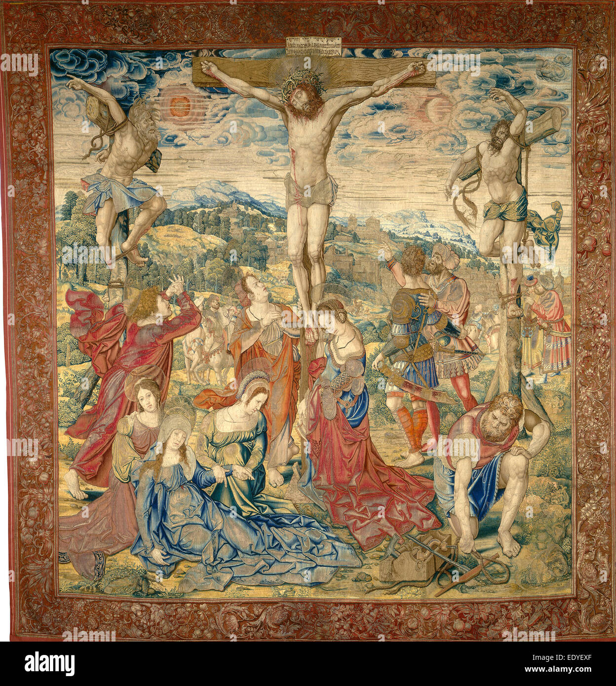 Pieter Pannemaker Je après Bernard van Orley, la Crucifixion, flamand, active c. 1517-1535, ch. 1520, la tapisserie de laine non teints : Warp Banque D'Images