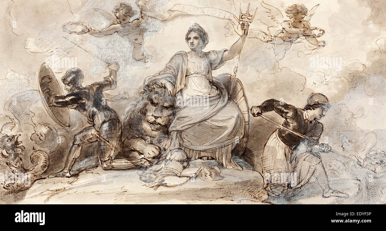 Robert Smirke (britannique, 1752 - 1845), Fonds patriotique, plume et encre brune avec lavage gris rehaussée de blanc sur papier vergé Banque D'Images