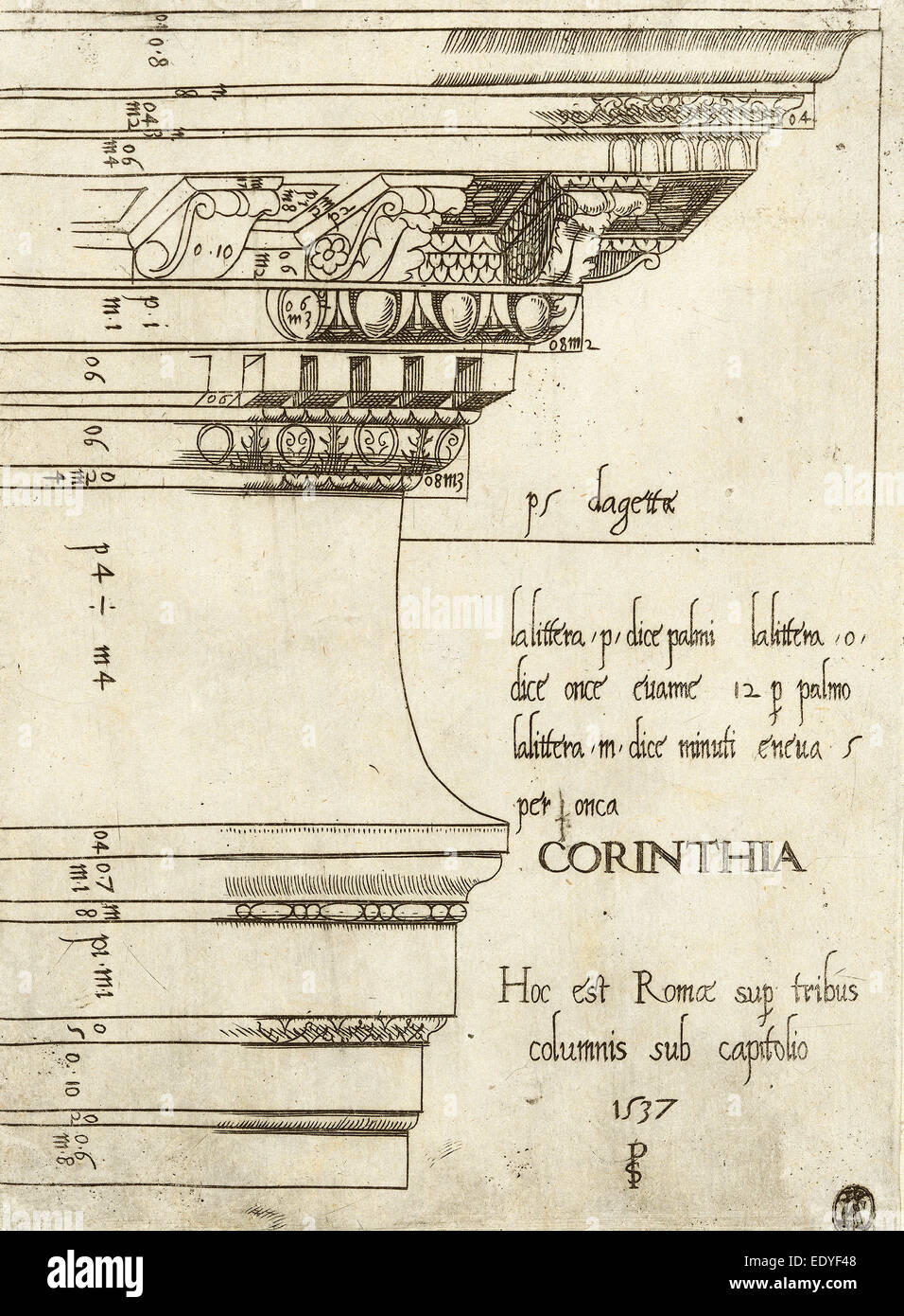 PS Master (Italien ( ?), actif 1535-1537), d'un entablement du Temple de Castor et Pollux, Rome, 1537, gravure Banque D'Images