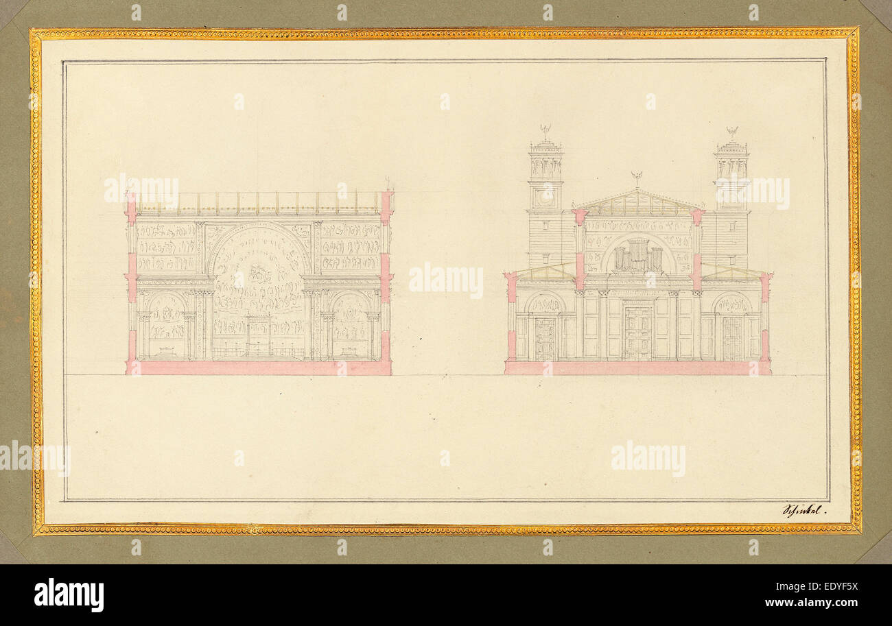 Karl Friedrich Schinkel (Allemand, 1781 - 1841), Section du passage à niveau et à l'Ouest d'une Cathédrale de Berlin, 1827 Banque D'Images