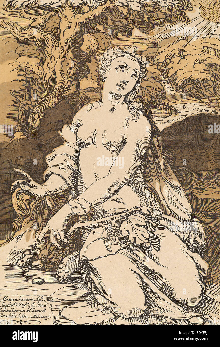 Andrea Andreani après Domenico Beccafumi, Eve, italien, 1558-1559 - 1629, 1586, gravure sur bois clair-obscur Banque D'Images