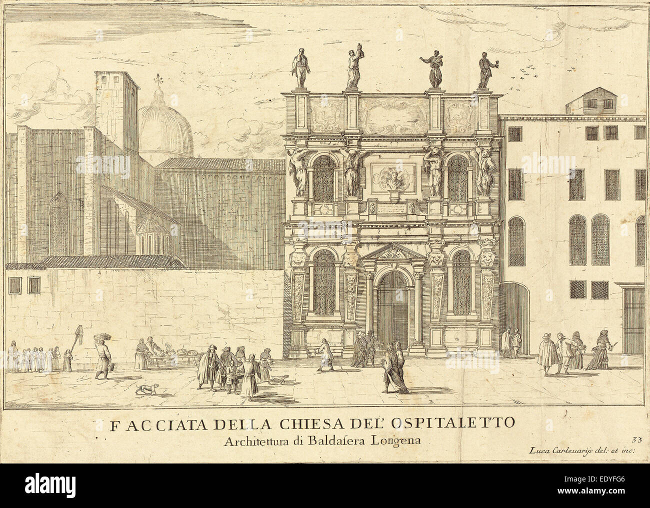 (Italien, 1663 - 1729), Facciata della Chiesa del'Ospitaletto (planche 33), publié 1703, 1 vol : mauvais : 97 gravures par Carlevariis Banque D'Images