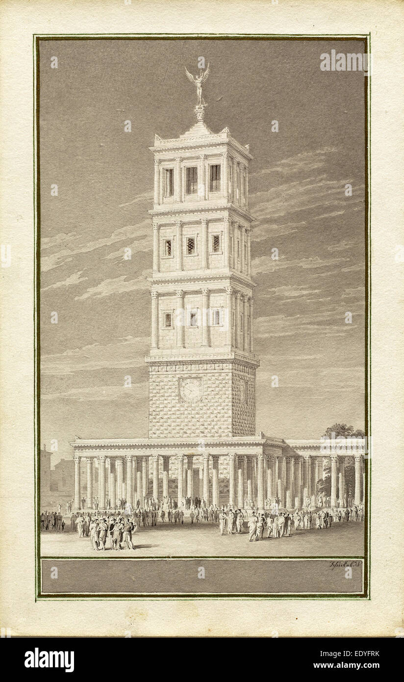 Karl Friedrich Schinkel (Allemand, 1781 - 1841), le Campanile pour une Cathédrale de Berlin, 1831, plume et encre gris gris avec lavage Banque D'Images