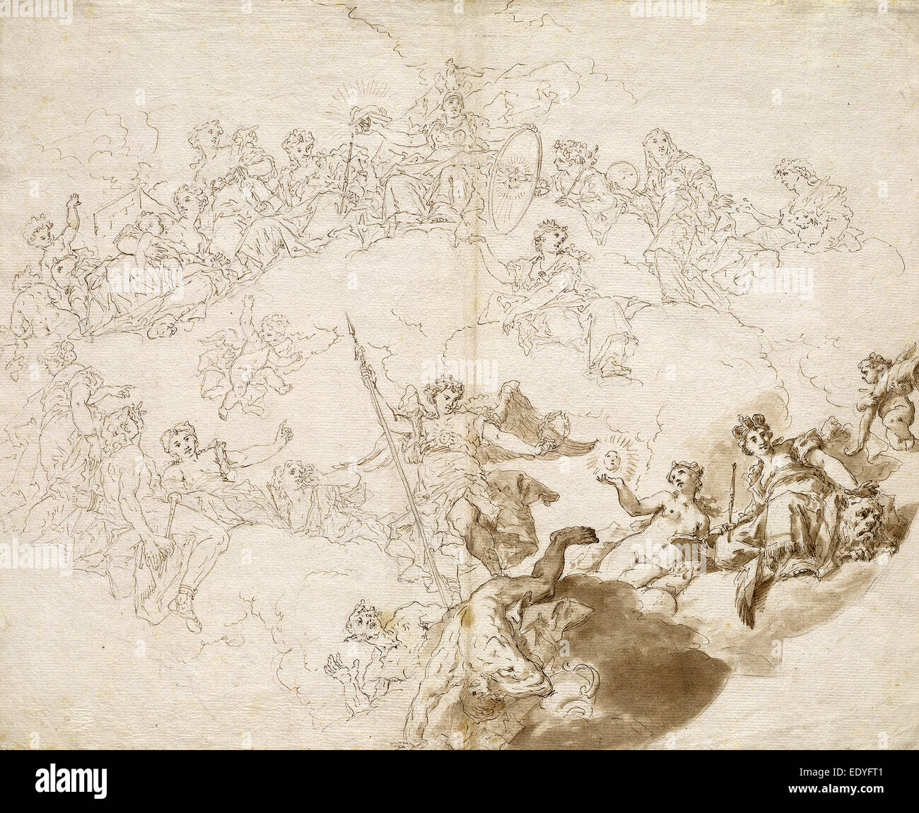 Livio Retti (Italien, 1692-93 - 1751), le triomphe de la vertu et de la Sagesse Divine, 1736, plume et encre brune avec lavis Banque D'Images