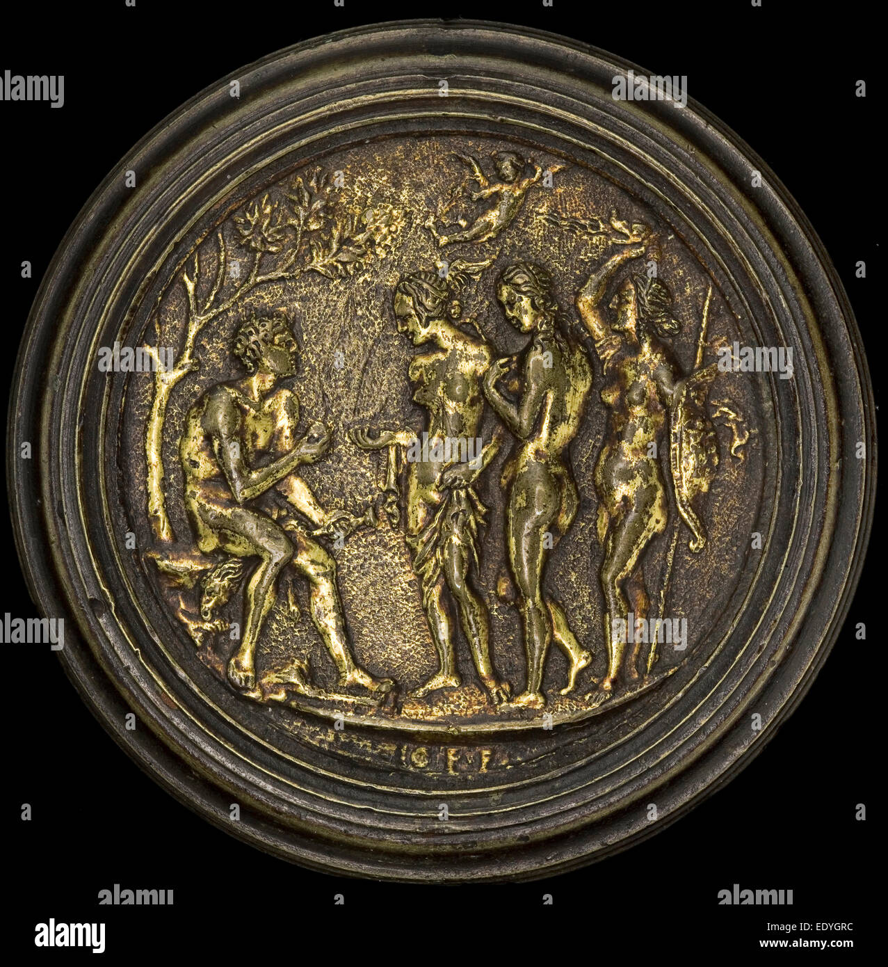 Capitaine IO.F.F. (Italien, actif 1468-1484), le jugement de Paris, seconde moitié du 15e siècle, bronze doré Banque D'Images