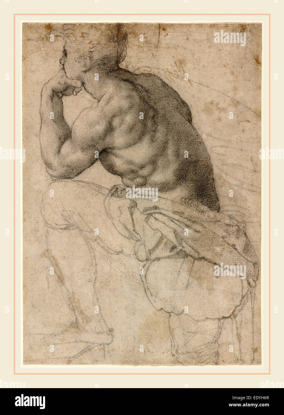 Alessandro Allori, UN Pearl Diver, italien, 1535-1607, ch. 1570, craie noire sur papier vergé Banque D'Images