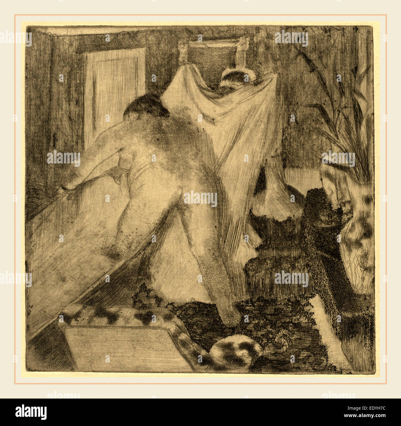 Edgar Degas, laissant la baignoire (la sortie du bain), français, 1834-1917, ch. 1879-1880, crayon électrique, eau-forte, pointe sèche Banque D'Images