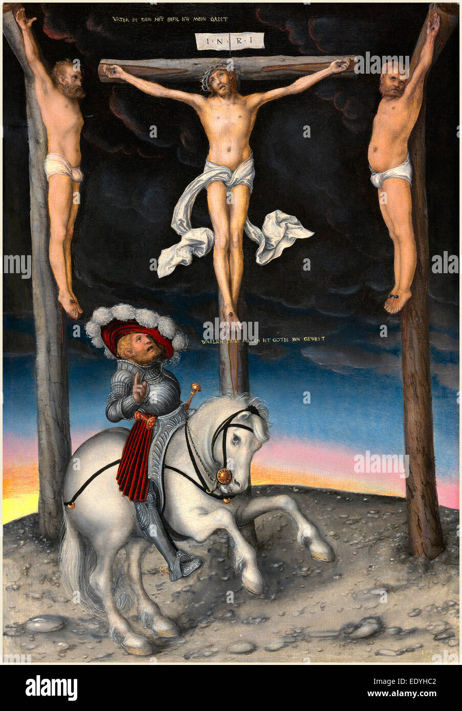 Lucas Cranach l'ancien, l'allemand (1472-1553), la Crucifixion avec le Centurion converti, 1536, huile sur panneau Banque D'Images