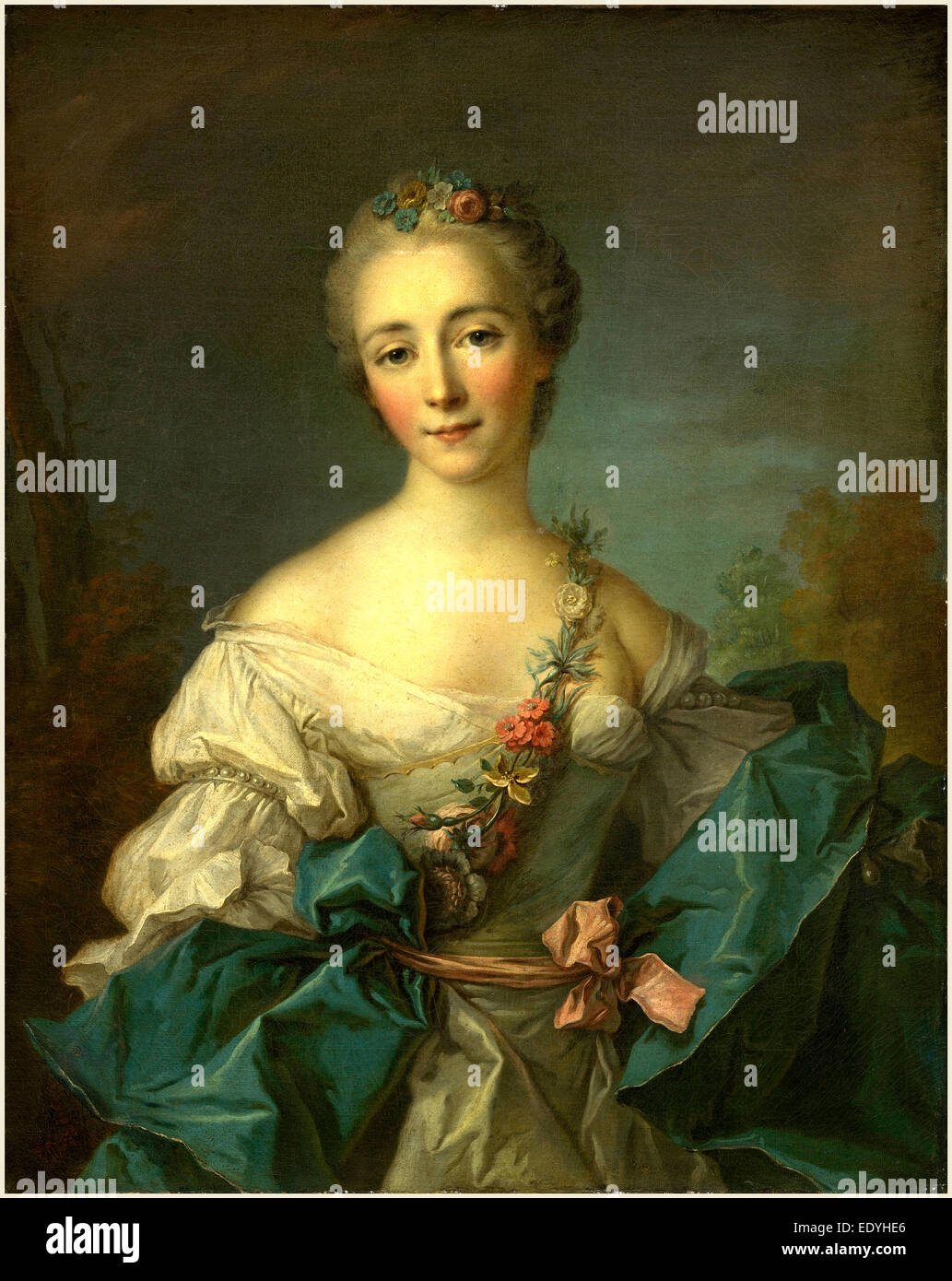 Après Jean-Marc Nattier, Portrait d'une jeune femme, 1750-1760, huile sur toile Banque D'Images