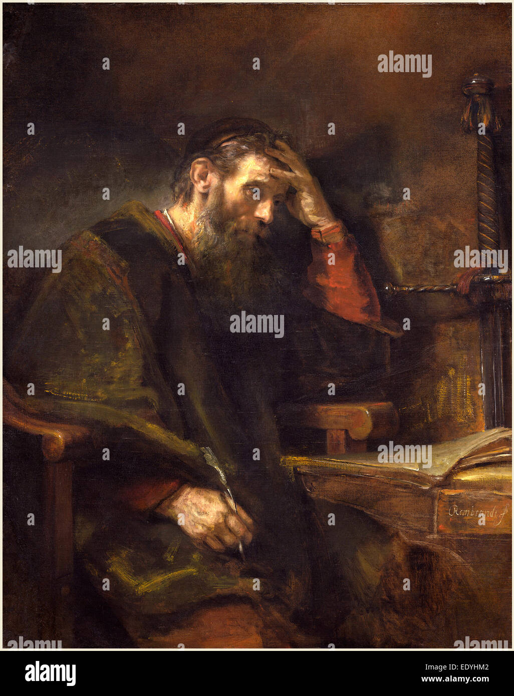 Rembrandt van Rijn (et atelier ?), néerlandais (1606-1669), l'Apôtre Paul, ch. 1657, huile sur toile Banque D'Images