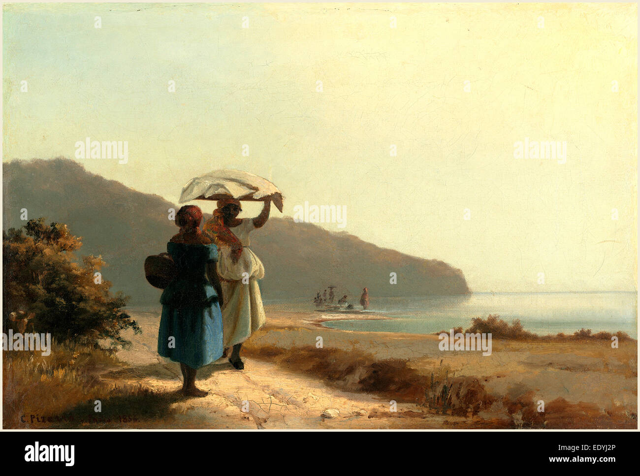 Camille Pissarro, français (1830-1903), deux femmes discutant par la Mer, Saint Thomas, 1856, huile sur toile Banque D'Images