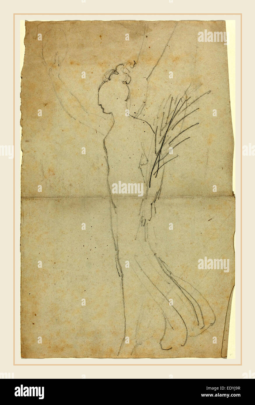 John Flaxman, britannique (1755-1826), femme marchant avec Palm, graphite Banque D'Images