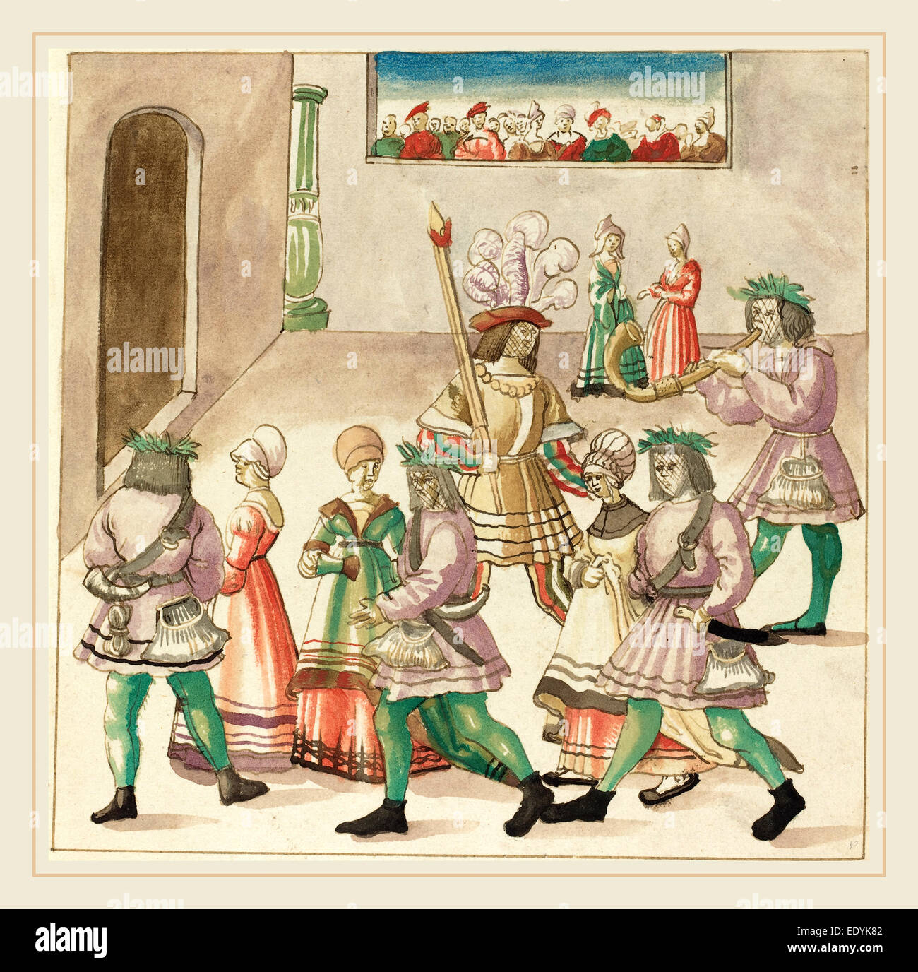 16ème siècle allemand, la mascarade, ch. 1515, plume et encre brune avec l'aquarelle sur papier vergé Banque D'Images