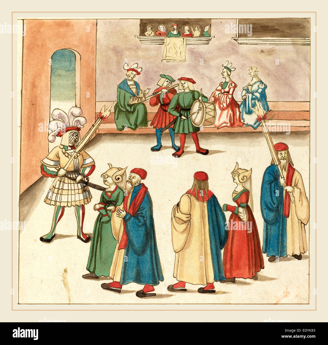 16ème siècle allemand, la mascarade, ch. 1515, plume et encre brune avec l'aquarelle sur papier vergé Banque D'Images