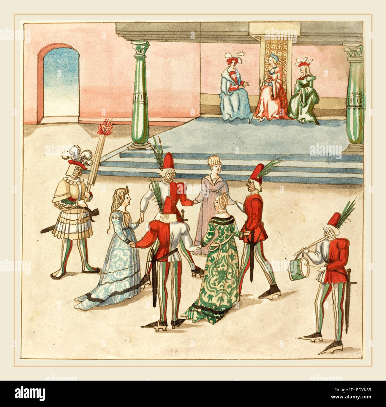 16ème siècle allemand, la mascarade, ch. 1515, plume et encre brune avec l'aquarelle sur papier vergé Banque D'Images