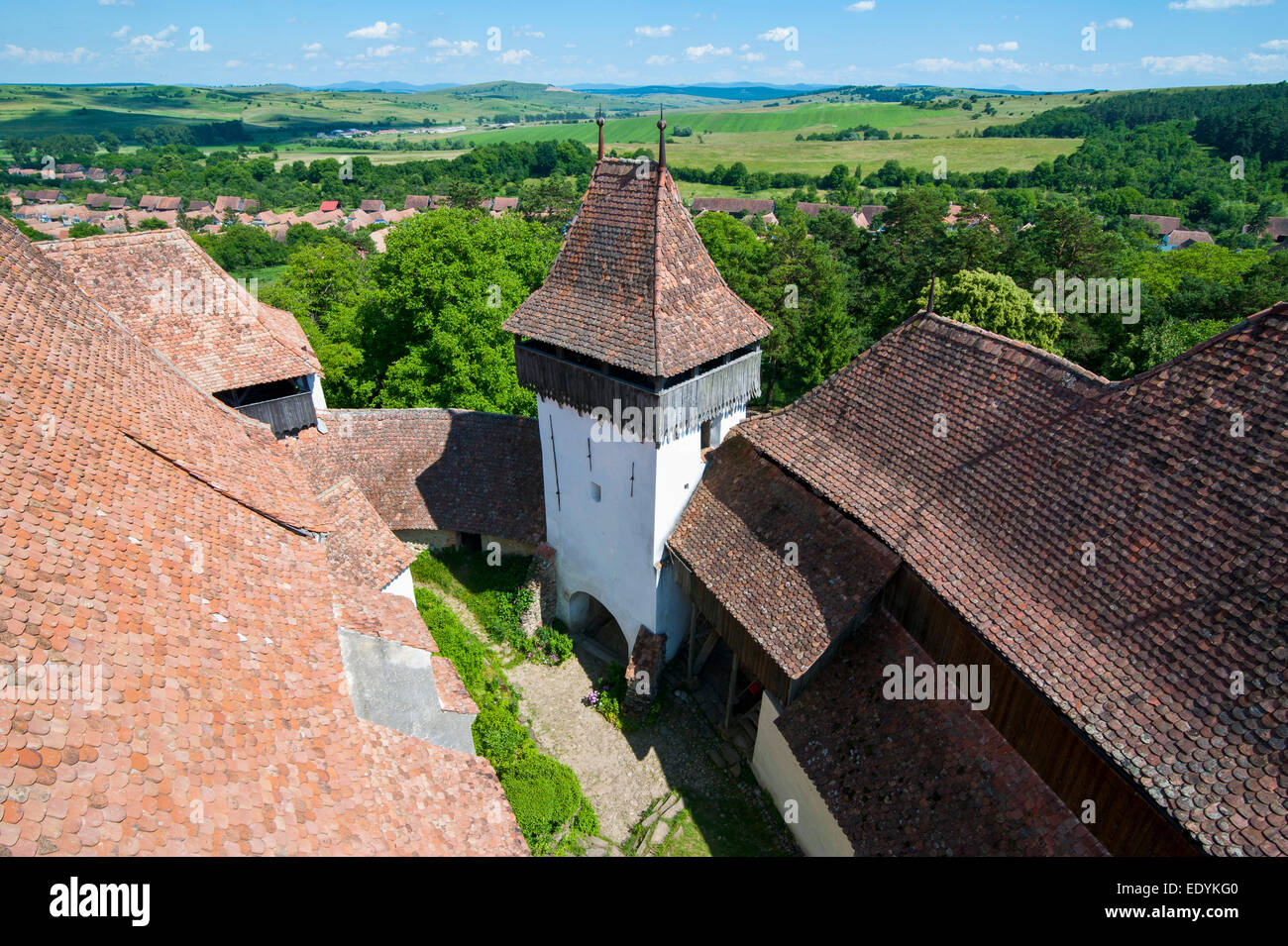 L'église saxonne fortifiée, UNESCO World Heritage Site, Viscri, Roumanie Banque D'Images