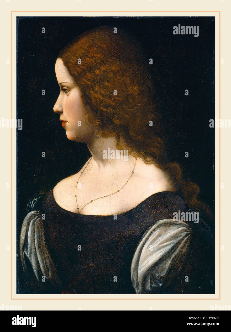 Disciple de Léonard de Vinci, Portrait d'une jeune dame, ch. 1500, huile sur panneau transférée à hdf Banque D'Images