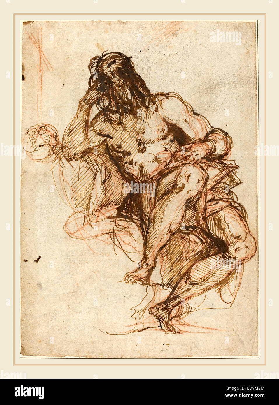 Alessandro Maganza, italien (1556-1640), Saint Jérôme, plume et encre brune avec stylo reed plus de craie rouge sur papier vergé Banque D'Images