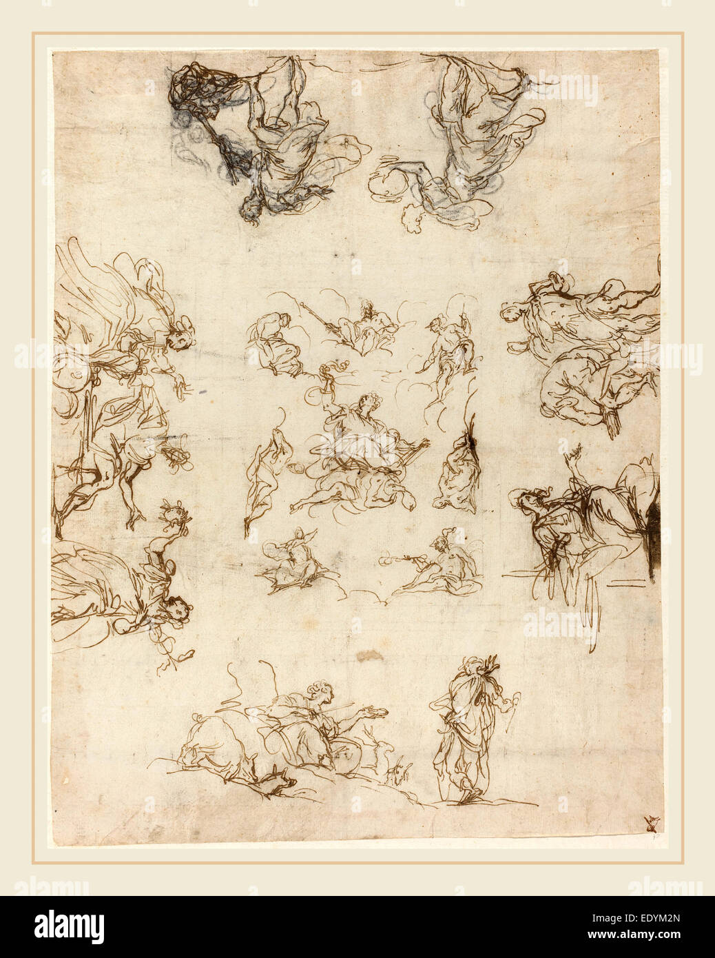 Alessandro Maganza, italien (1556-1640), un plafond à compartiments avec des allégories et des mythes, 1590-1600, plume et encre brune Banque D'Images