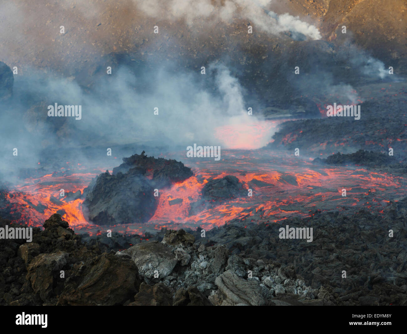 Écoulement de lave au Pico do Fogo volcan sur Iles du Cap Vert - Décembre 2014 Banque D'Images