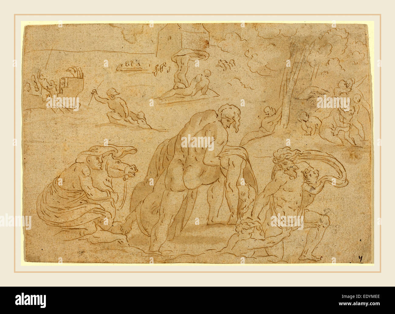 Raphaël, après le déluge, à partir de la Loggia du Vatican, plume et encre brune sur papier vergé Banque D'Images