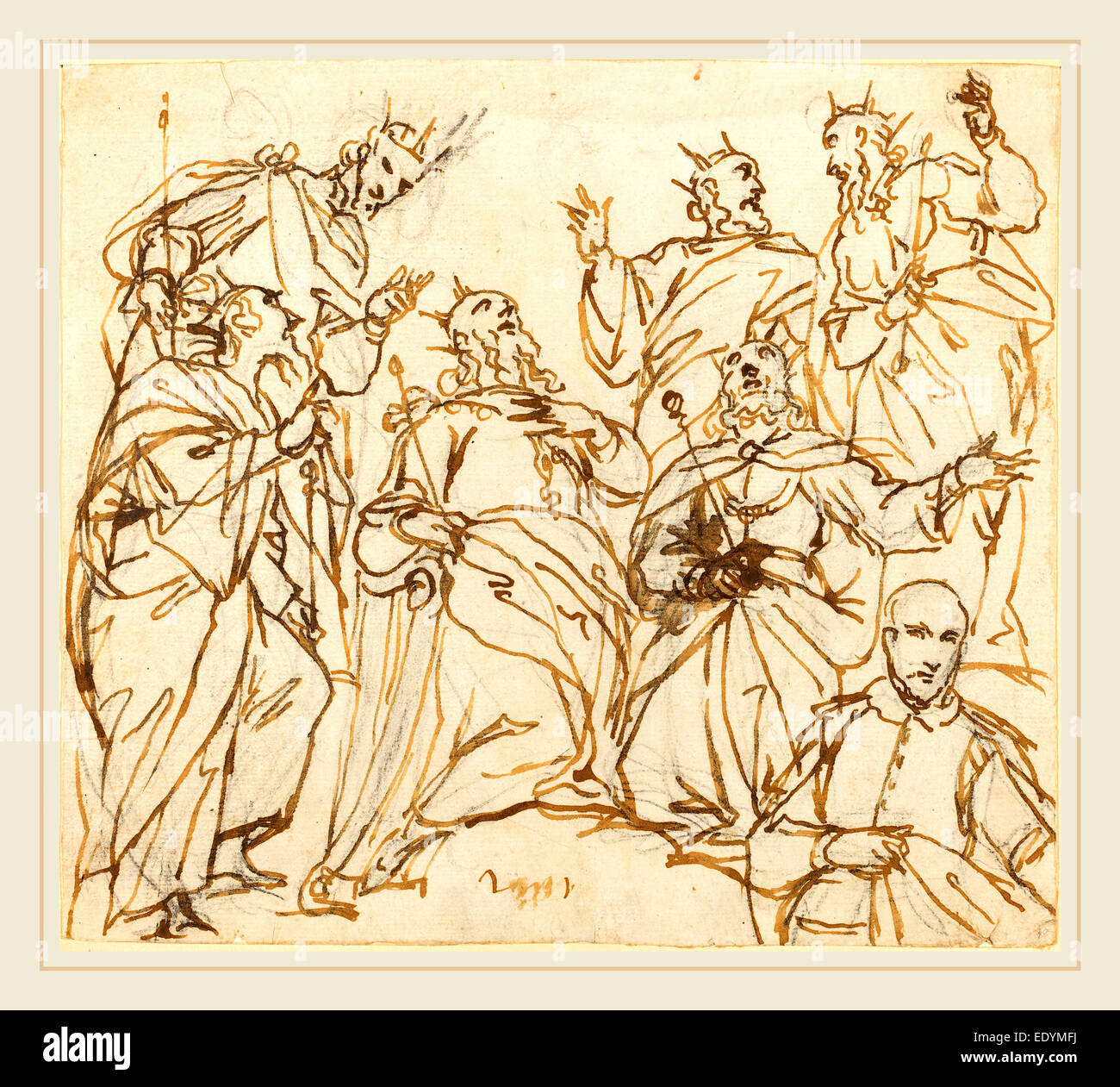 Alessandro Maganza, italien (1556-1640), Six rois et un donateur, plume et encre brune sur craie noire sur papier vergé Banque D'Images