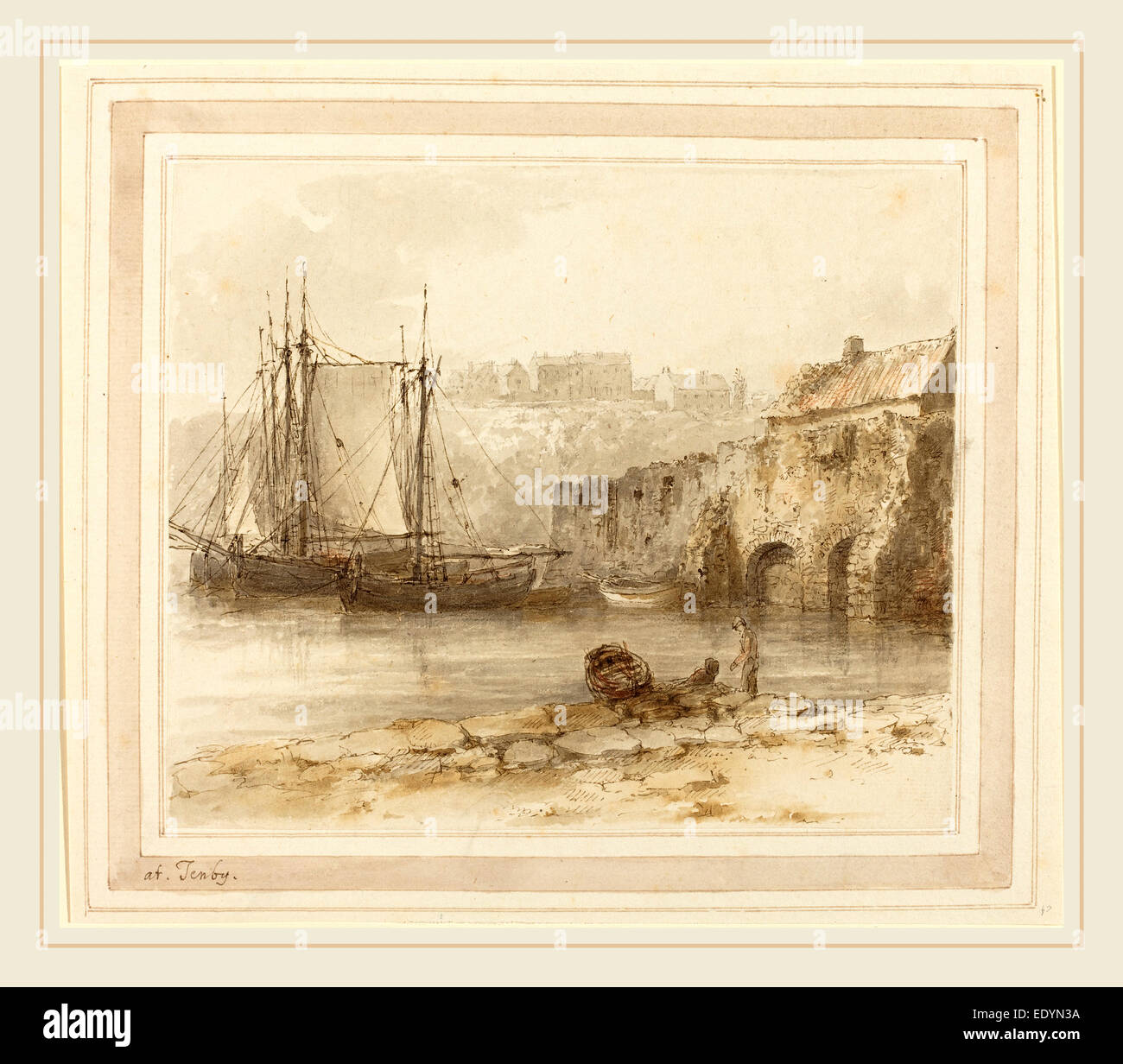 Heneage Finch 4e comte d'Aylesford, en (1751-1812), à Tenby, années 1790 ?, un stylo et gris et encre brune avec lavis gris et Banque D'Images