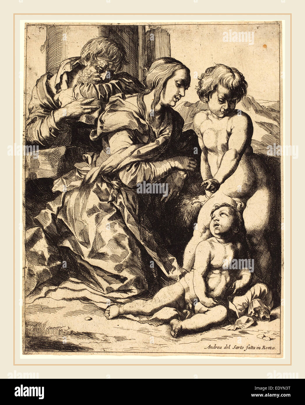 Pierre Brebiette après Andrea del Sarto, français (1598-c. 1650), la Sainte Famille, eau-forte sur papier vergé Banque D'Images