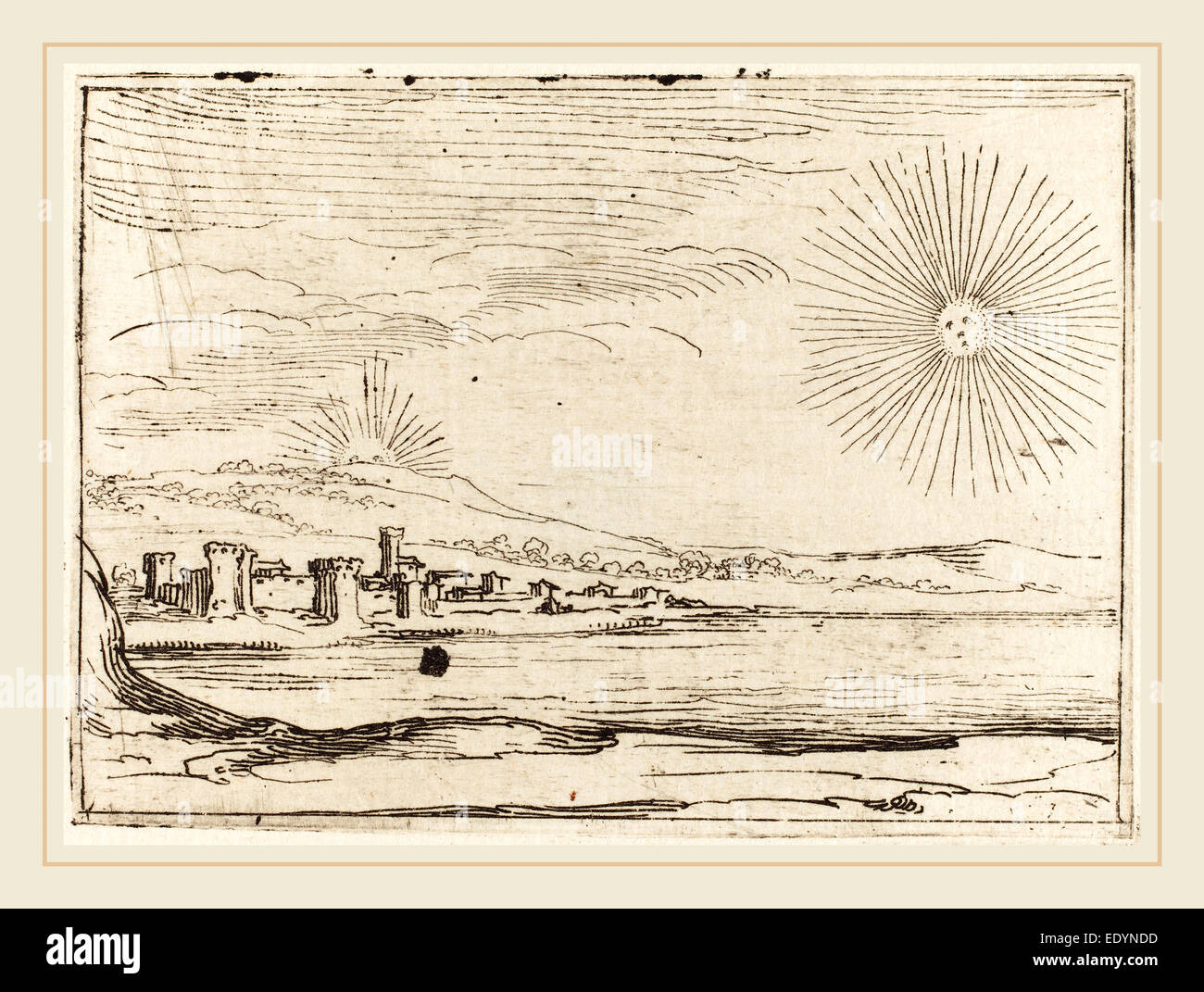 Jacques Callot, français (1592-1635), soleil levant, 1628, eau-forte Banque D'Images