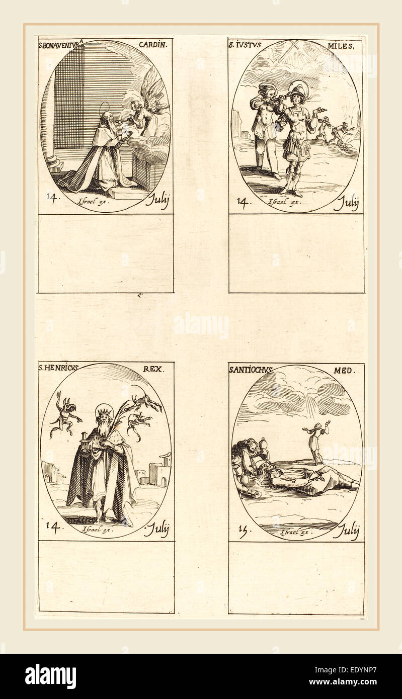 Jacques Callot, français (1592-1635), saint Bonaventure, saint Daniel ; Saint Henry, Empereur ; Saint Antiochus, eau-forte Banque D'Images