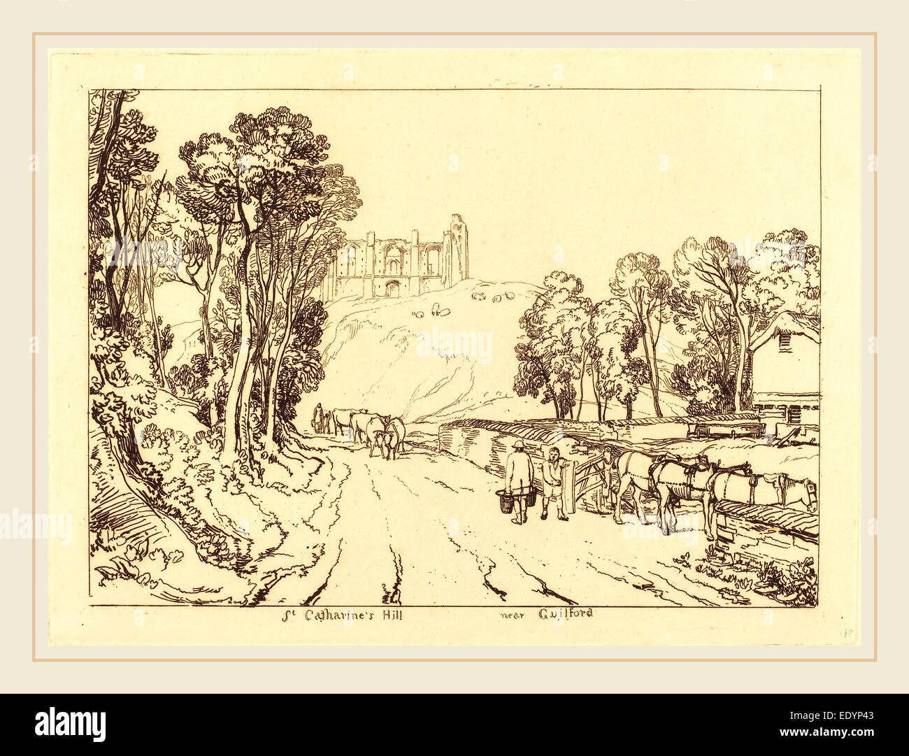 Joseph Mallord William Turner (1775-1851), British, Saint Catherine's Hill près de Guilford, publié 1811, etching Banque D'Images