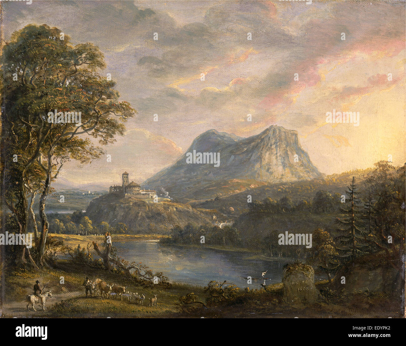 Paysage avec un lac signée et datée, en bas à droite : 'PS', 1808 RA | Paul Sandby, 1731-1809, British Banque D'Images