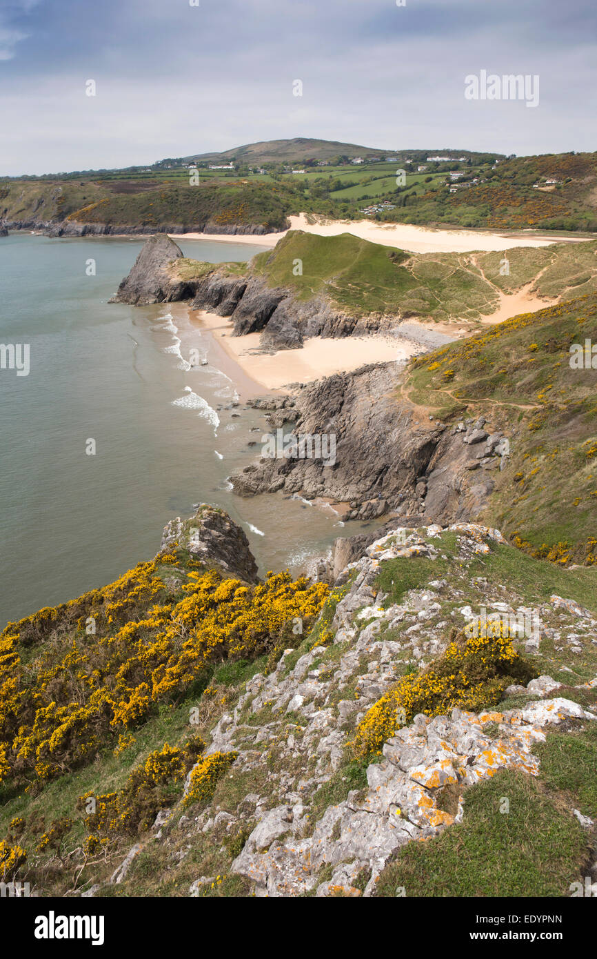 Royaume-uni, Pays de Galles, Swansea, Gower, Southgate, trois falaises Bay et Pobbles Beach Banque D'Images