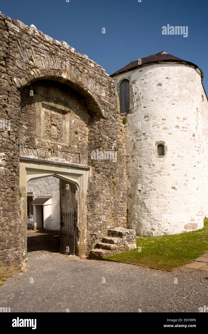Royaume-uni, Pays de Galles, Swansea, Gower, Oxwich Château, Manoir Tudor gateway Banque D'Images