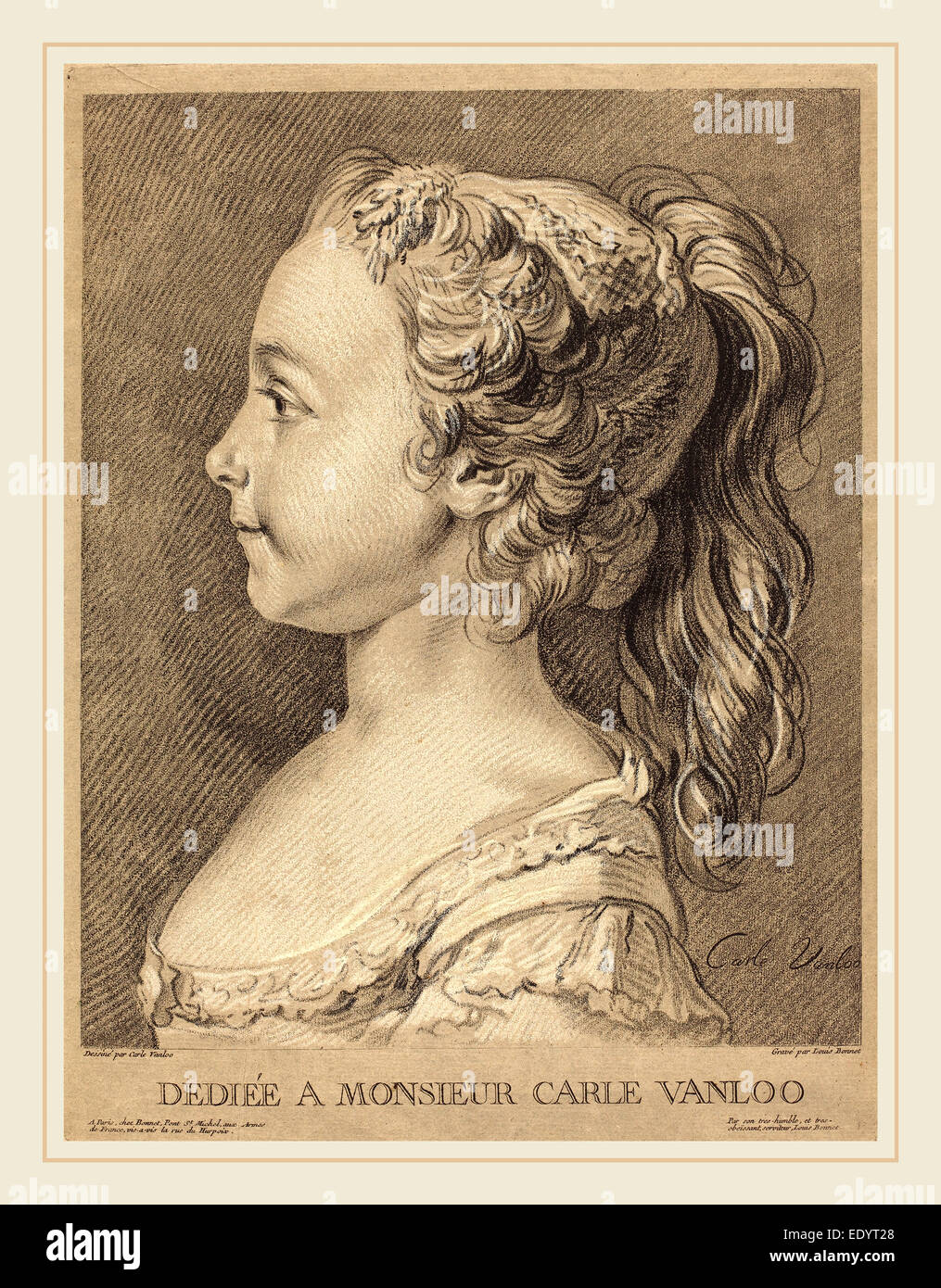 Louis-Marin Bonnet après Carle Van Loo, français (1736-1793), Marie-Rosalie Vanloo, ch. 1764, façon craie Banque D'Images