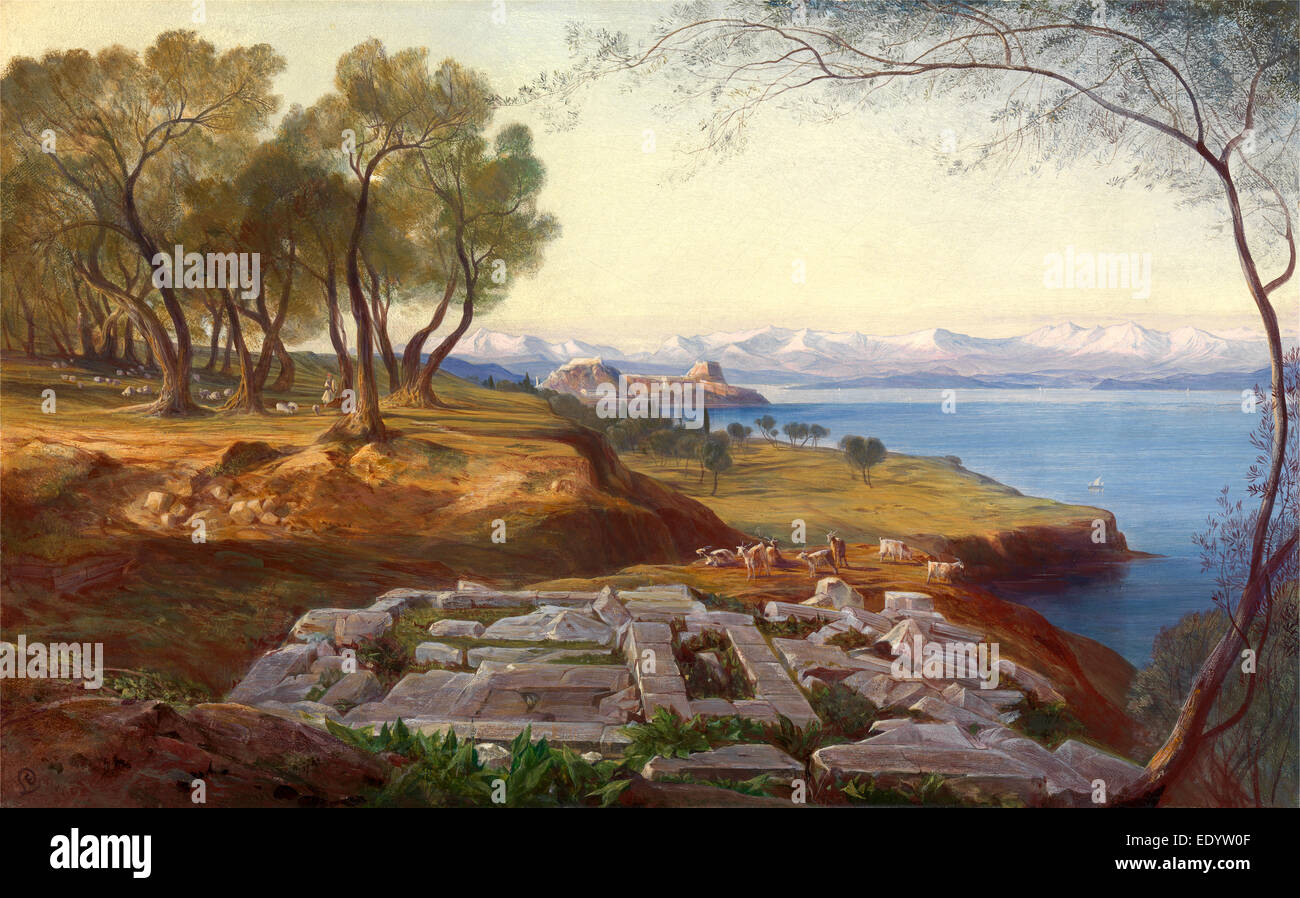 L'Ascension de Corfou signé, Edward Lear, 1812-1888, British Banque D'Images