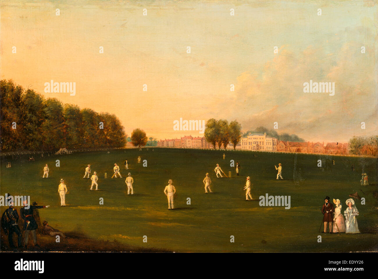 Premier grand match de cricket joué par les membres de la Gendarmerie royale sur la société Amateur Hampton Court Green, 3 août, 1836 Banque D'Images