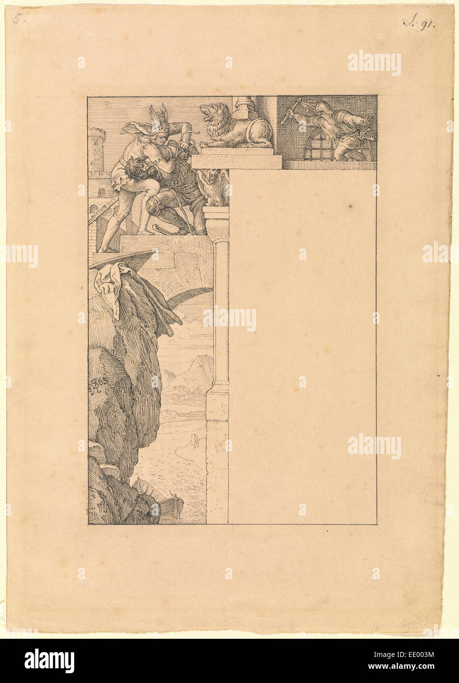 Siegfried batailles avec le portier comme Alberich Approches ; Julius Schnorr von Carolsfeld, Allemand, 1794 - 1872 - Allemagne Banque D'Images